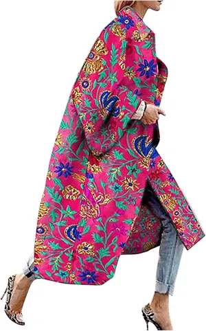 Trench Coat for Women's Oversized Fashion Printed Jackets Boho Long Cardigans Casual Open Front Coats Outerwear