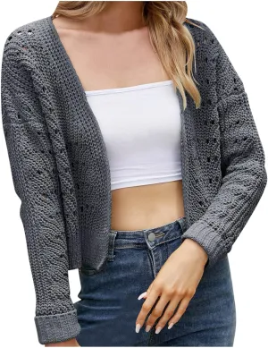 tuduoms Women's Bolero Jackets Open Front Cardigan Lightweight Winter Shrugs Long Sleeve Chunky Knit Sweater Coat for Women