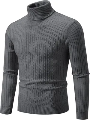Turtleneck Men Men's Solid Long Sleeve Ribbed Slim Fit Turtleneck Pullover Sweaters with Twist Patterned Sweatshirts