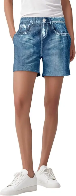 TWGONE Womens Sweatpants Shorts Stretchy High Waisted Denim Printed Bermuda Shorts Sweat Pants That Look Like Jeans