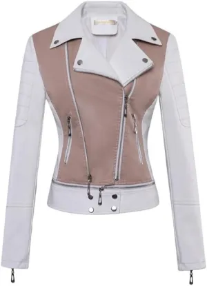 VIVICOLOR Women's Leather Textured Cropped Jacket Ladies Faux Leather Moto Biker Jacket, Asymmetrical Short Leather Coat