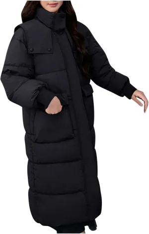 Winter Coats for Women Long Puffer Jackets with Hood Waterproof Maxi Down Jacket Padded Warm Coats Parkas Outerwear