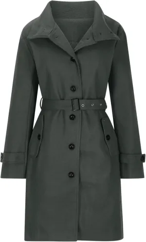 Winter Long Coats for Womens Single Breasted Windproof Classic Lapel Overcoats with Belt Wool Blend Warm Pea Coats