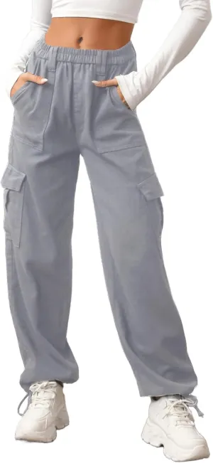 Women High Waisted Cargo Pants Stretchy Baggy Casual Utility Pants Straight Leg Hiking Joggers Pants with Pockets