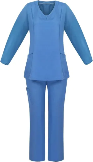 Women Scrubs Set Nursing Uniforms Set V-Neck Scrub Tops with Pockets Cargo Pant Stretch Top Pants with Multi Pocket