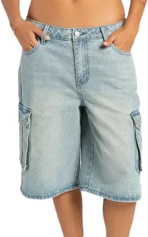 Women Side Splicing Pocket Loose Mid-Length Jeans Straight Casual Five-Quarter Length Trousers