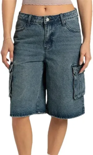 Women Side Splicing Pocket Loose Mid-Length Jeans Straight Casual Five-Quarter Length Trousers