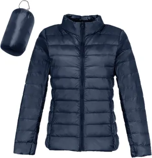 Women's 2024 Packable Puffer Jacket Lightweight Duck Down Short Quilted Down Stand Collar Slim Fit Warm Puffer Coat