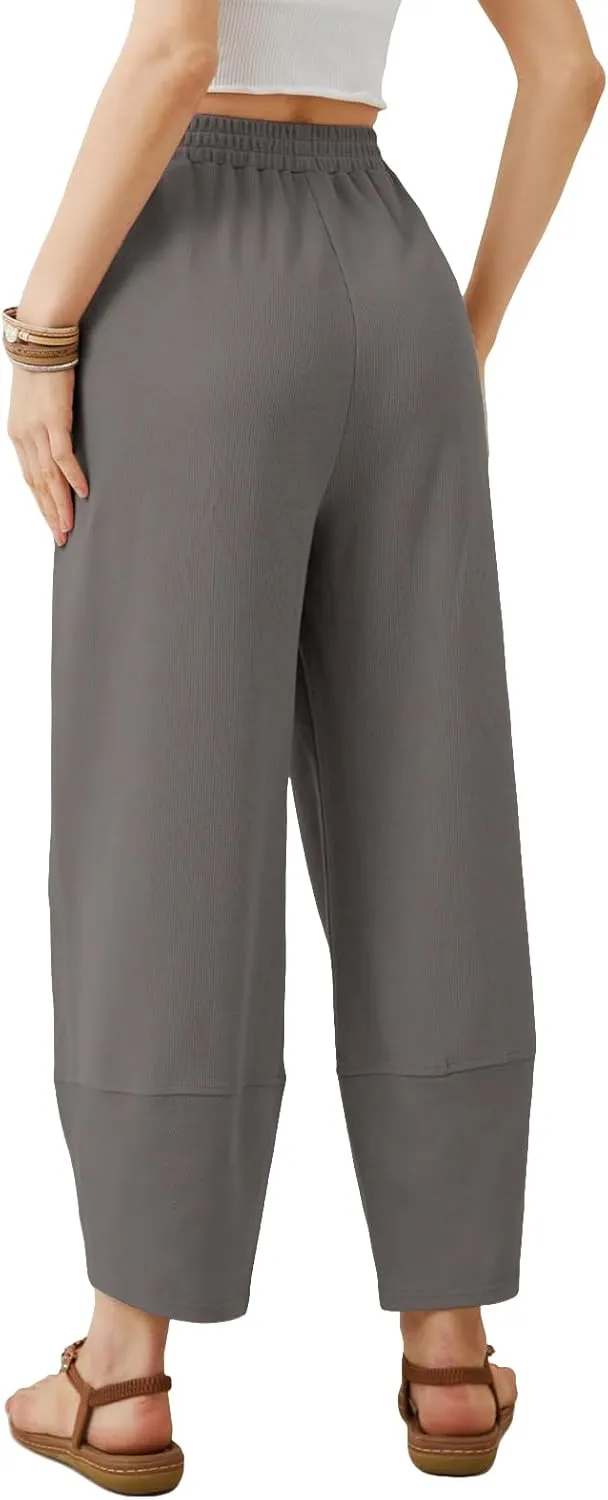 Womens Baggy Wide Leg Pants Elastic High Waisted Palazzo Harem Pants Curved Hem Lounge Sweatpants
