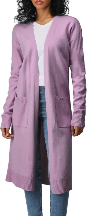 Women's Casual Comfortable Fit Open Front Cardigan Long Sleeve Knit Sweater Long Length Outwear