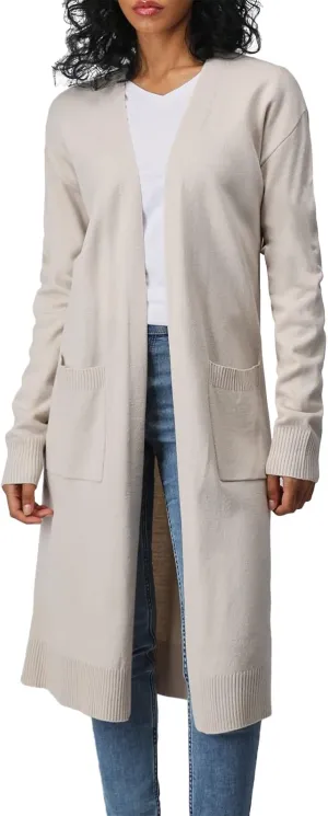 Women's Casual Comfortable Fit Open Front Cardigan Long Sleeve Knit Sweater Long Length Outwear