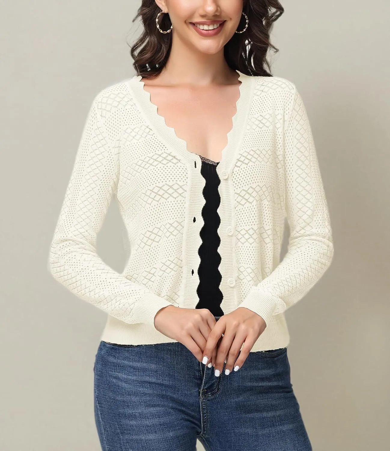 Womens Cropped Cardigan Long Sleeve Button Down V Neck Sweater Open Front Lightweight Shrug for Dresses Tops