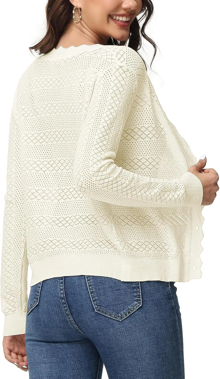 Womens Cropped Cardigan Long Sleeve Button Down V Neck Sweater Open Front Lightweight Shrug for Dresses Tops