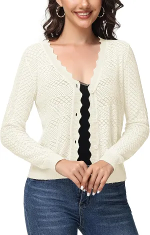 Womens Cropped Cardigan Long Sleeve Button Down V Neck Sweater Open Front Lightweight Shrug for Dresses Tops