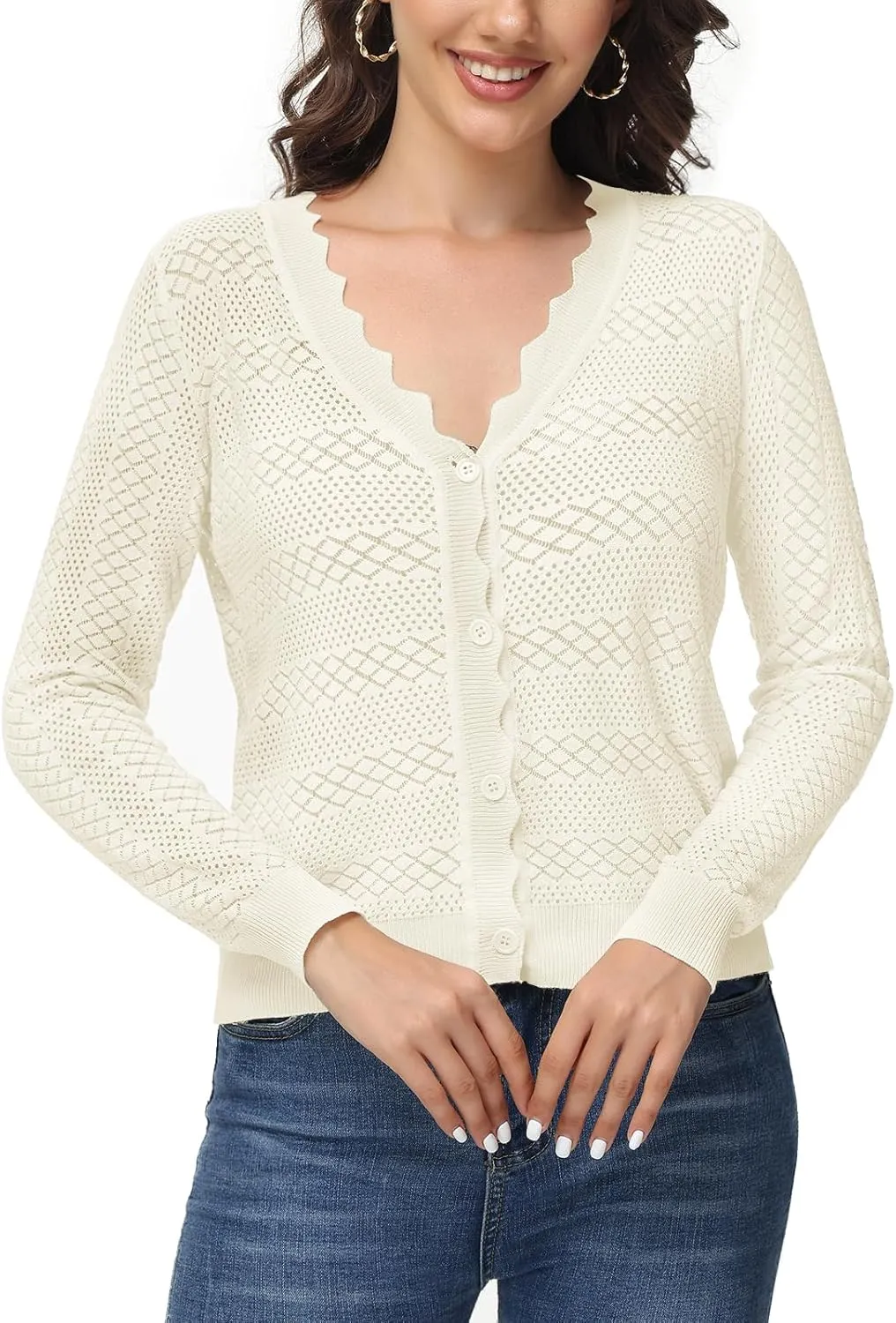 Womens Cropped Cardigan Long Sleeve Button Down V Neck Sweater Open Front Lightweight Shrug for Dresses Tops