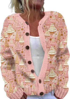 Womens Fair Isle Cardigan Sweater 2024 Vintage Graphic Chunky Knit Button Down Sweaters Fall Winter Oversized Jumpers