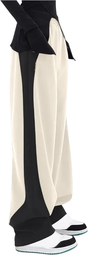Womens Fall Casual Pants 2024 Trendy Colorblock Wide Leg Sweatpants Plus Size Elastic Waisted Joggers Lounge Pants
