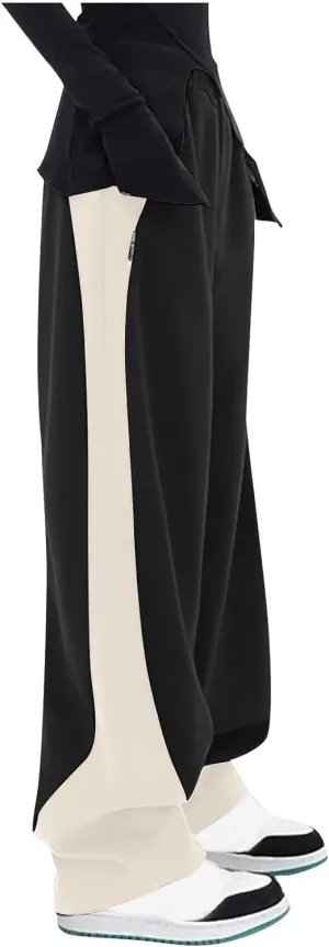 Womens Fall Casual Pants 2024 Trendy Colorblock Wide Leg Sweatpants Plus Size Elastic Waisted Joggers Lounge Pants