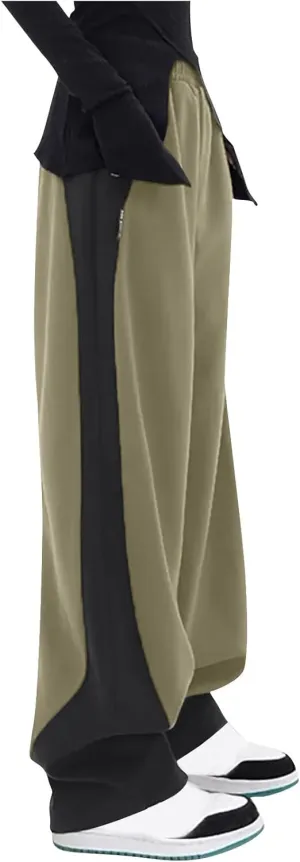 Womens Fall Casual Pants 2024 Trendy Colorblock Wide Leg Sweatpants Plus Size Elastic Waisted Joggers Lounge Pants