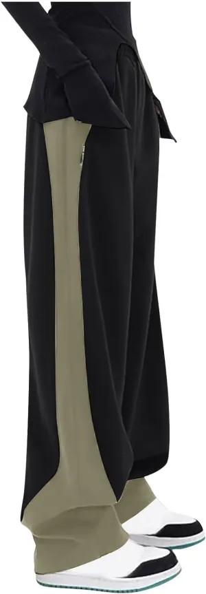 Womens Fall Casual Pants 2024 Trendy Colorblock Wide Leg Sweatpants Plus Size Elastic Waisted Joggers Lounge Pants