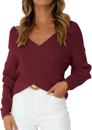 Women's Fall Winter Top Shirt Long Sleeve V-Neck Sexy Elegant Sweaters Top Cross Front Sweater for Winter Men