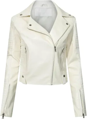 Women's Faux Leather Moto Jacket Belted Cropped Motorcycle Open Front Cardigan PU Biker Y2K Streetwear Outwear Coat