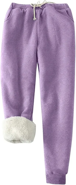 Women's Fleece Sweatpants Warm Sherpa Lined Joggers Pants Drawstring Elastic Loose Fit Pants