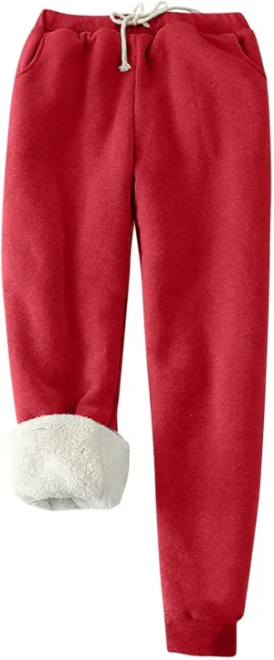 Women's Fleece Sweatpants Warm Sherpa Lined Joggers Pants Drawstring Elastic Loose Fit Pants