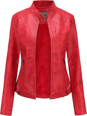 Women's Fuzzy Faux Leather Jacket Womens Sherpa Lined Zip Up Leather Jacket Coats Faux Leather Moto Biker Jacket