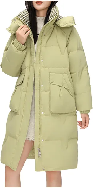 Womens Hooded Long Puffer Jackets Plus Size Winter Coats Thicken Lightweight Quilted Jackets Warm Down Coats Outerwear