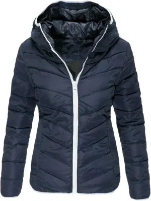 Women's Hooded Quilted Jacket Slim Fit Zipper Short Puffer Down Warm Ultra Lightweight Winter Padded Jacket with Pockets