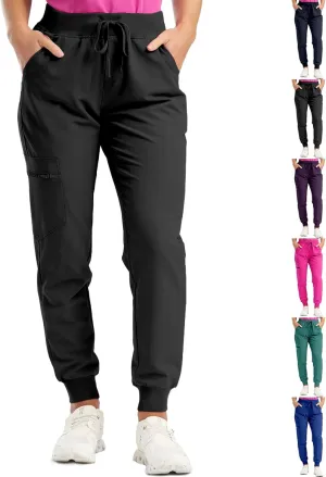 Womens Jogger Scrub Pants High Waisted Drawstring Joggers with Pockets Casual Stretch Cargo Lounge Pants