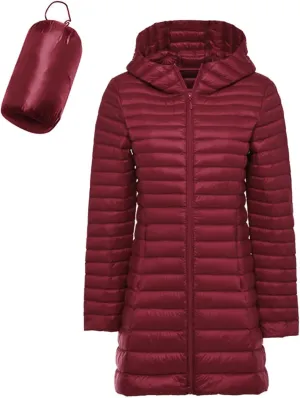 Women's Lightweight Duck Down Puffer Slim Fit Mid Long Packable Down Jacket 2024 Women Winter Warm Coat with Pocket