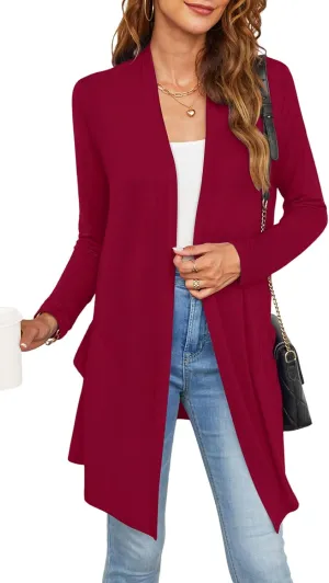 Womens Lightweight Summer Cardigan Casual Drape Soft Open Front Short Sleeve Cardigans with Pockets High Low Hem