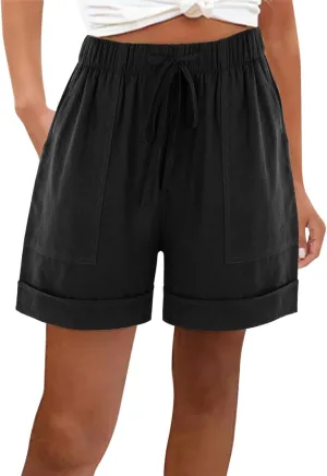 Womens Linen Shorts with Pockets High Waisted 2025 Summer Shorts Fashion Beach Cruise Shorts Soft Loungewear
