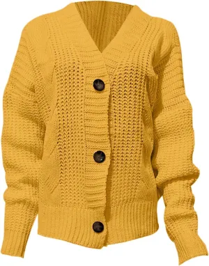 Women's Loose Knit Cardigan Sweater Button Up Chunky Knit Outerwear For Fall And Winter Stylish Sweaters