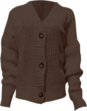 Women's Loose Knit Cardigan Sweater Button Up Chunky Knit Outerwear For Fall And Winter Stylish Sweaters