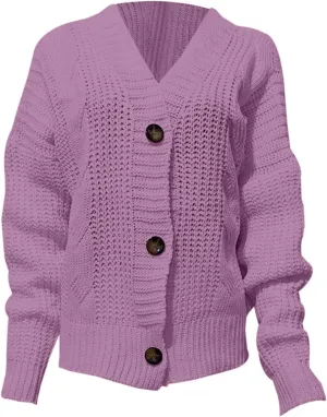 Women's Loose Knit Cardigan Sweater Button Up Chunky Knit Outerwear For Fall And Winter Stylish Sweaters