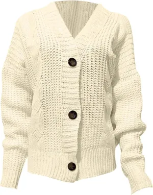 Women's Loose Knit Cardigan Sweater Button Up Chunky Knit Outerwear For Fall And Winter Stylish Sweaters