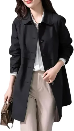 Women's Mid-Length Single-Breasted Trench Coat – Spring Jacket Casual Outerwear Work Office Coat With Lining