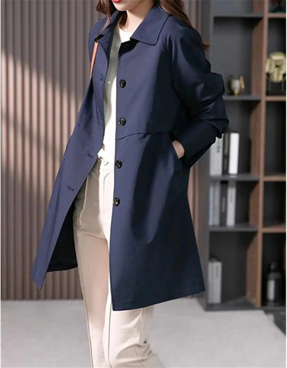 Women's Mid-Length Single-Breasted Trench Coat – Spring Jacket Casual Outerwear Work Office Coat With Lining