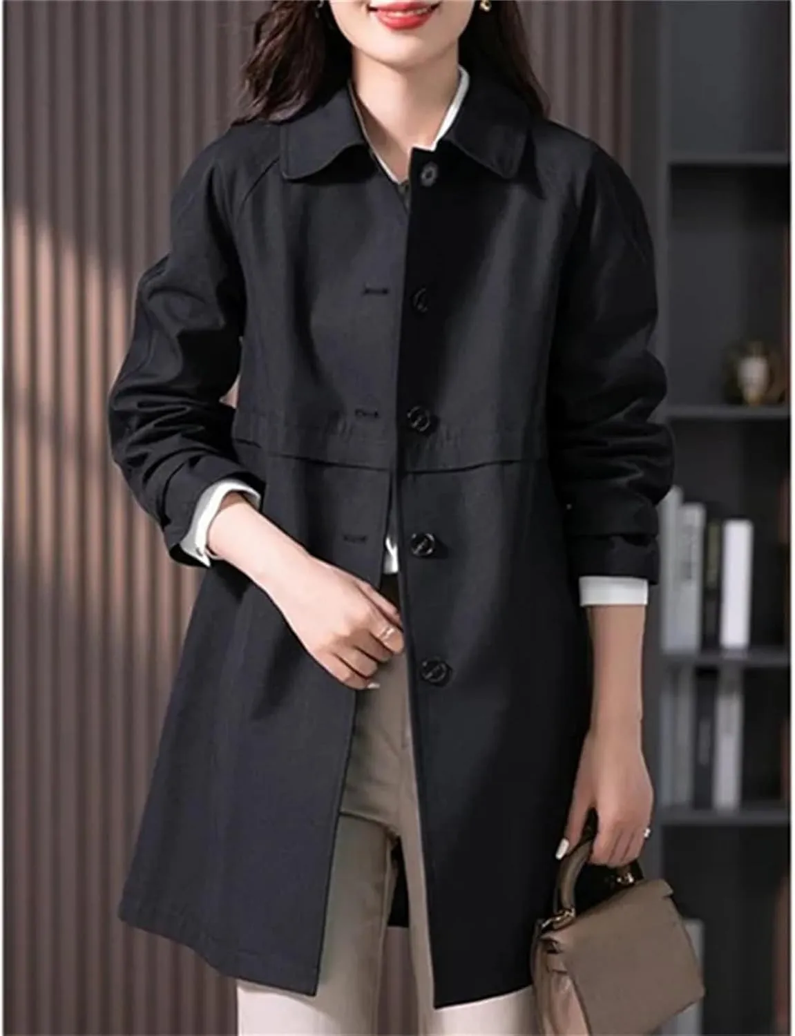 Women's Mid-Length Single-Breasted Trench Coat – Spring Jacket Casual Outerwear Work Office Coat With Lining