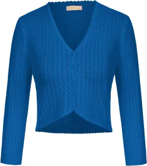 Womens Summer 3/4 Sleeve Bolero Shrug for Dress Open Front Scalloped Knit Cropped Cardigan Sweater Lightweight