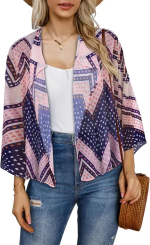 Womens Summer Tops Short Shrugs Kimono Cardigans Casual Chiffon Bolero Jackets