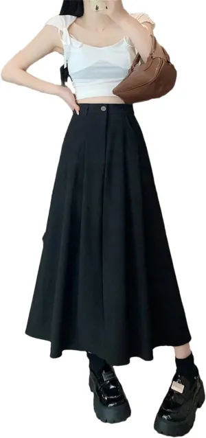Women's Vintage Solid Color Elegant Office Mid Length High Waist Mid Length A-Line Pleated Skirts