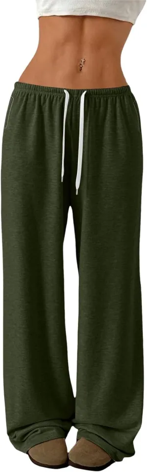 Women's Wide Leg Sweatpants 2025 Trendy Loose Drawstring Baggy Sweatpants High Waisted Casual Trousers Jogger Pant