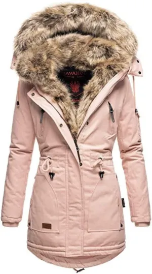 Womens Winter Coats Mid Length Sherpa Lined Warm Heavy Jackets Thickened Windproof Outerwear With Fur Hood