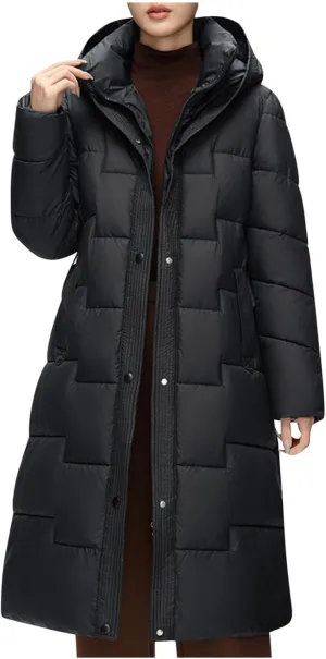 Women's Winter Down Jacket Mid Length Lightweight Oversized Puffer Jacket Hooded Zipper Warm Padded Coat With Pockets