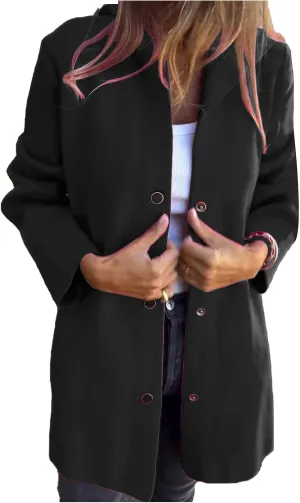 Womens Wool Blend Trench Coat Casual Single Breasted Hooded Jacket Elegant Winter Overcoat Work Office Pea Coats