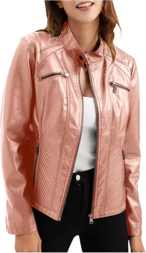 Womens Zip Up Faux Leather Jackets Motorcycle Moto Biker Outwear Coat 2024 Fall Fashion Long Sleeve Leather Jacket